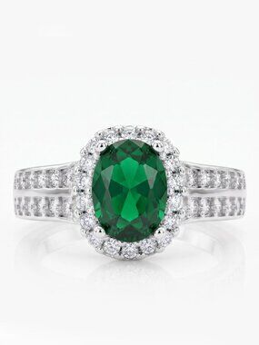 Oval Halo Green Emerald Gemstone ring, 925 Sterling Silver Charmed Aroma 2017